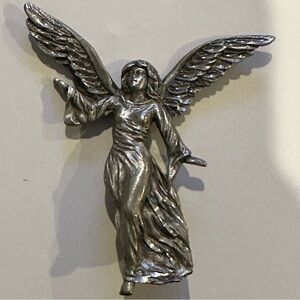 JJ Jonette Jewelry Vintage Solid Pewter Angel Brooch Signed EUC